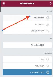 הגדרות בסיס לאתר בעורך